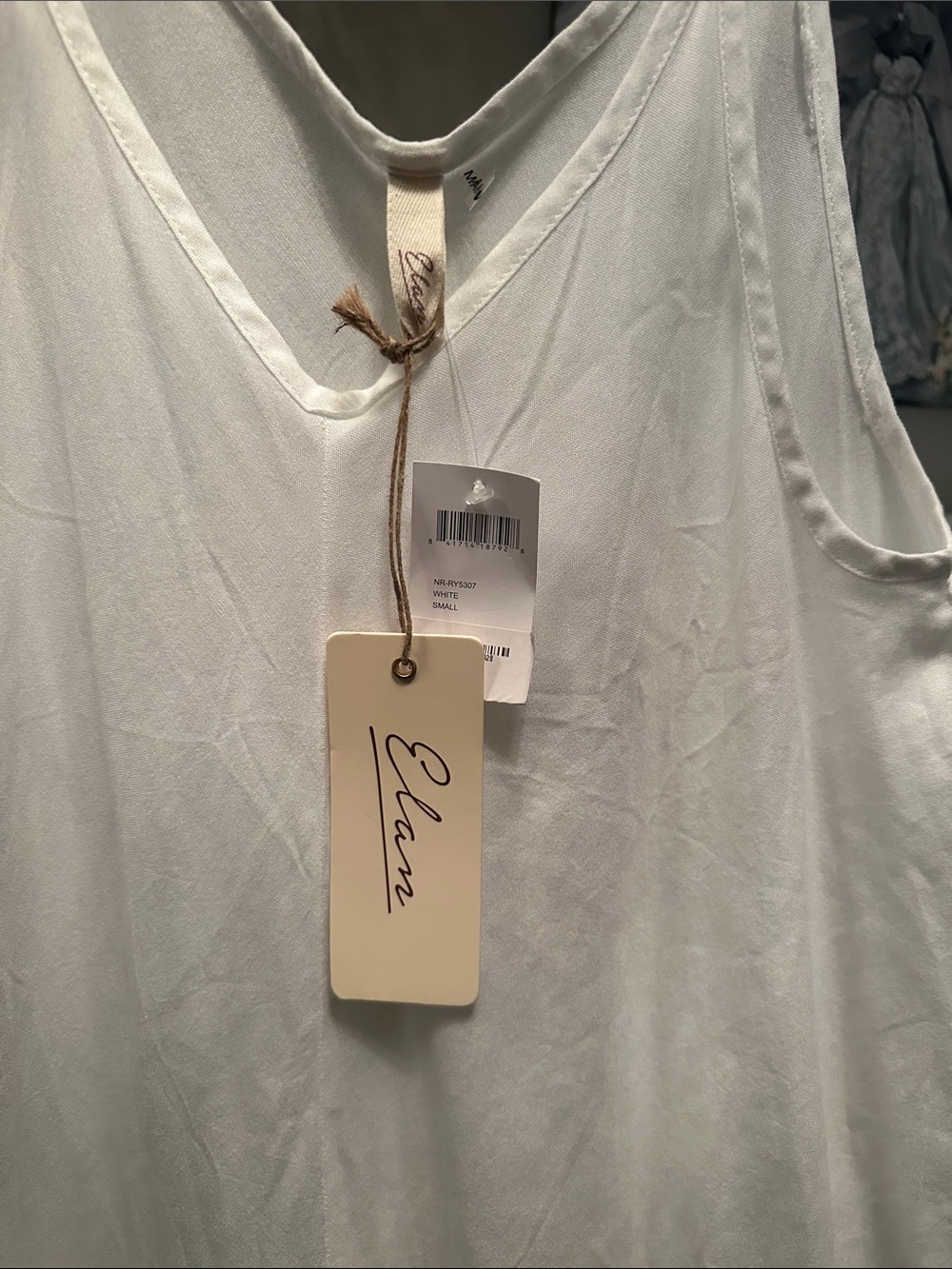 Elan White V-Neck Slip Dress with Branded Tag Handkerchief bottom - Picture 2 of 5